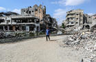 Rubble left behind from Khan Yunis after bombarded by Israel 