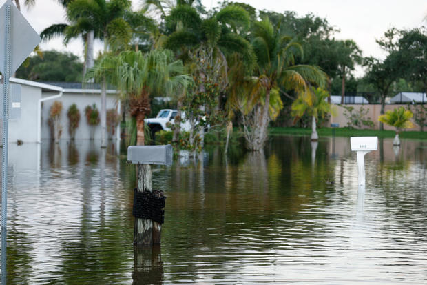 A view of flooded streets after 24 hours of continuous heavy rain over Fort Myers, Florida, June 13, 2024. 