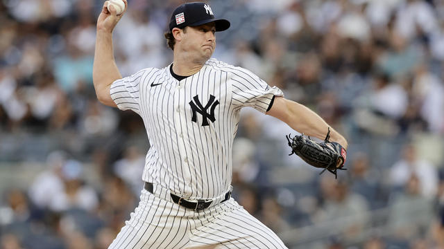 Gerrit Cole #45 of the New York Yankees pitches during the first inning against the Tampa Bay Rays at Yankee Stadium on July 19, 2024 in New York City. 