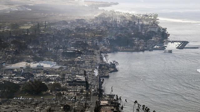 Damage from the Maui wildfires in Lahaina, Hawaii, is seen August 10, 2023, in this screen grab obtained from a social media video. 