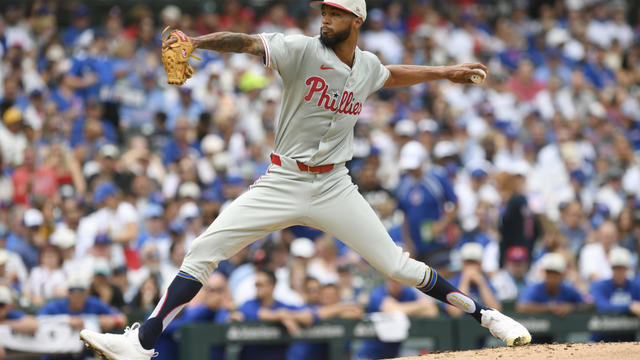 Philadelphia Phillies starter Cristopher Sanchez throws a pitch at Wrigley Field 