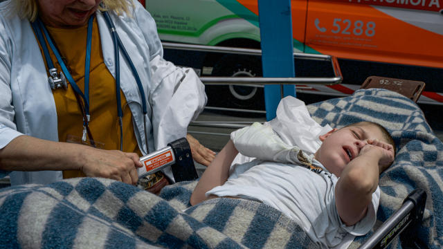 Rescuers work at Ohmatdyt Children's Hospital that was damaged during a Russian missile strikes, in Kyiv 