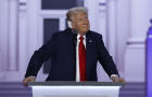 Former President Donald Trump pauses while speaking at the Republican National Convention at the Fiserv Forum on July 18, 2024, in Milwaukee, Wisconsin. 