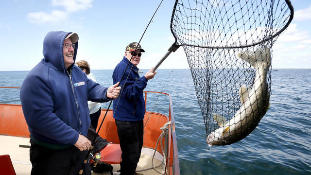 Dennis Schaeppi 61, of Stillwater pulled in a 25 1/2 inch walleye as Randy Zahradka netted the fish on Minnesota fishing opener at Lake Mille Lacs Saturday May 9, 2015 Malmo, MN. Randy is the boat captain for Fishers Resort.] For the first time in the his 