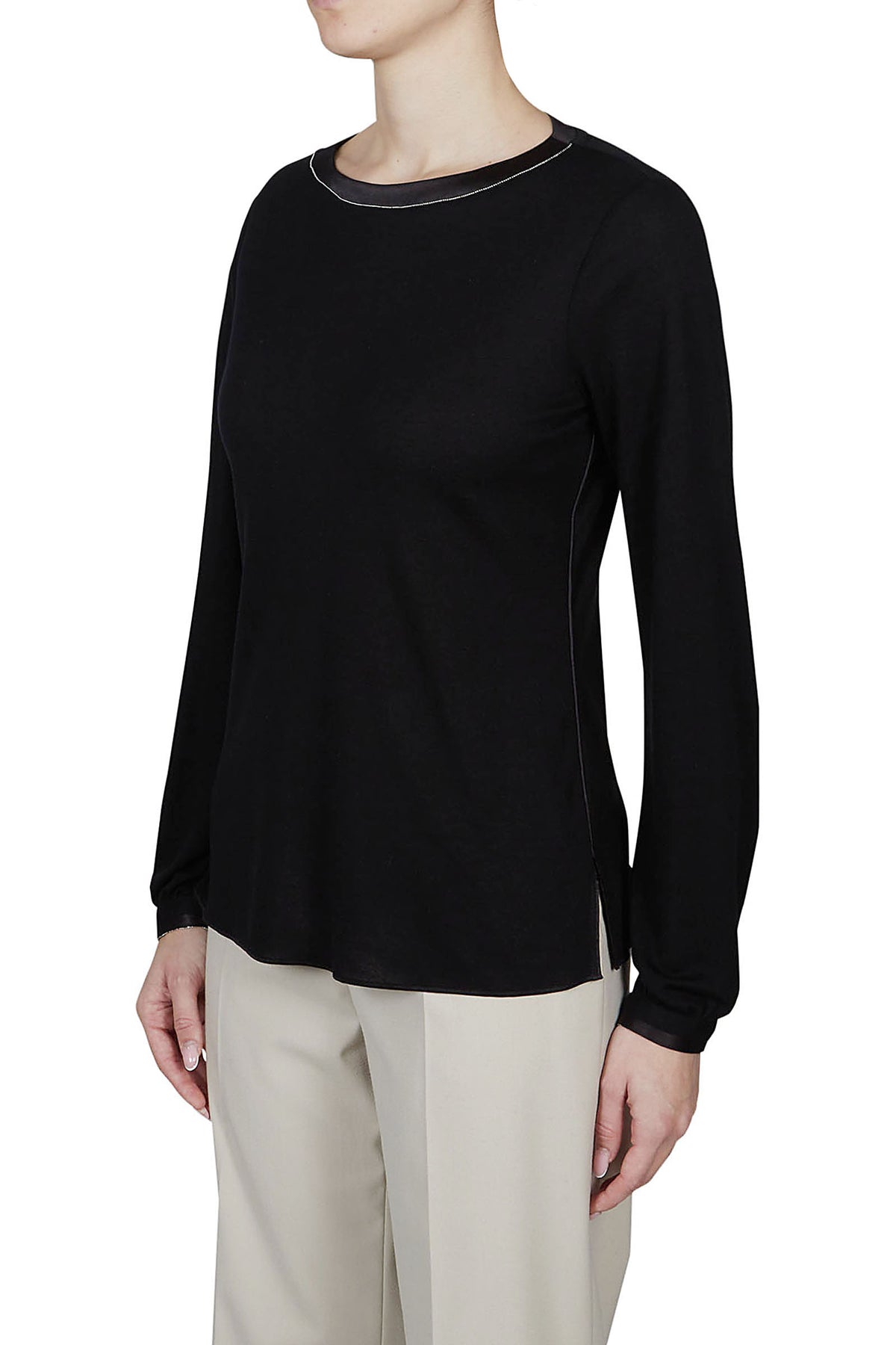 Long Sleeve Boatneck with Chain Detail