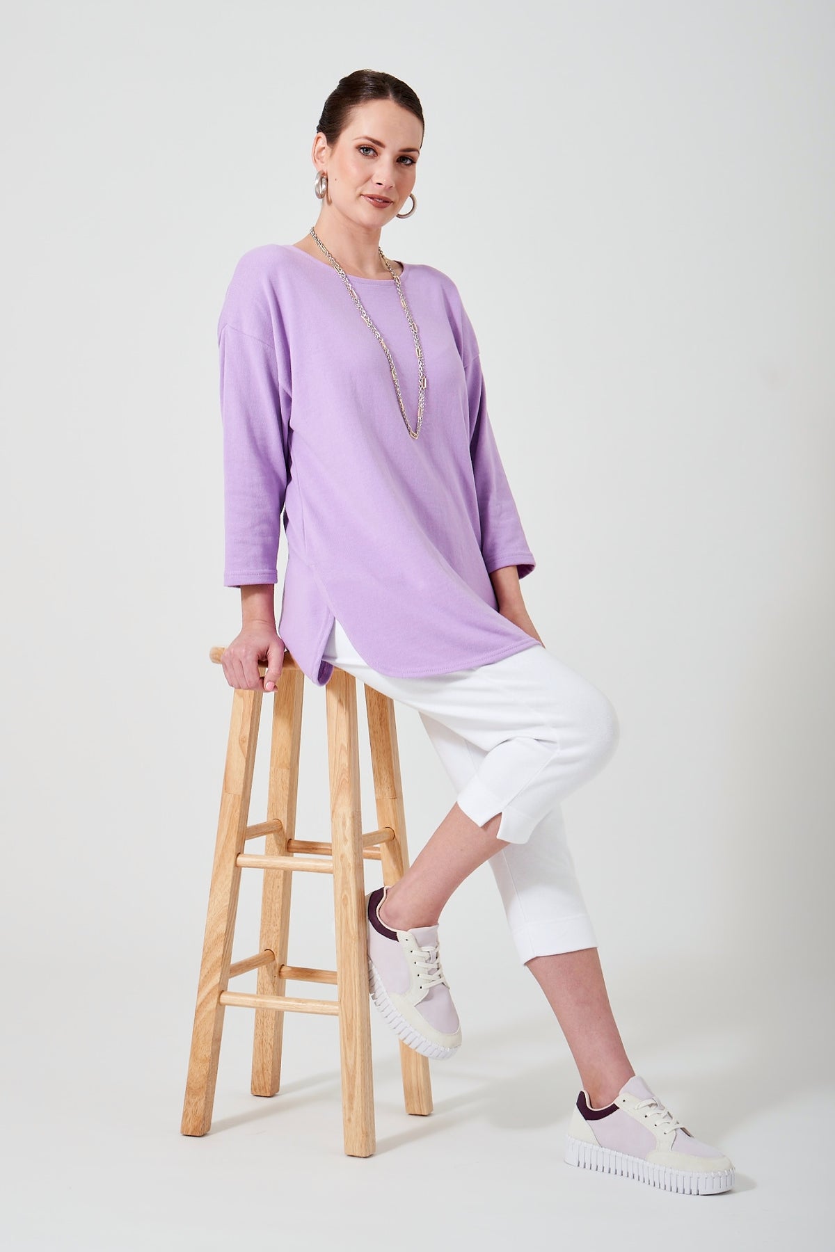 ¾ Sleeve Hi-Lo Shirttail Tunic