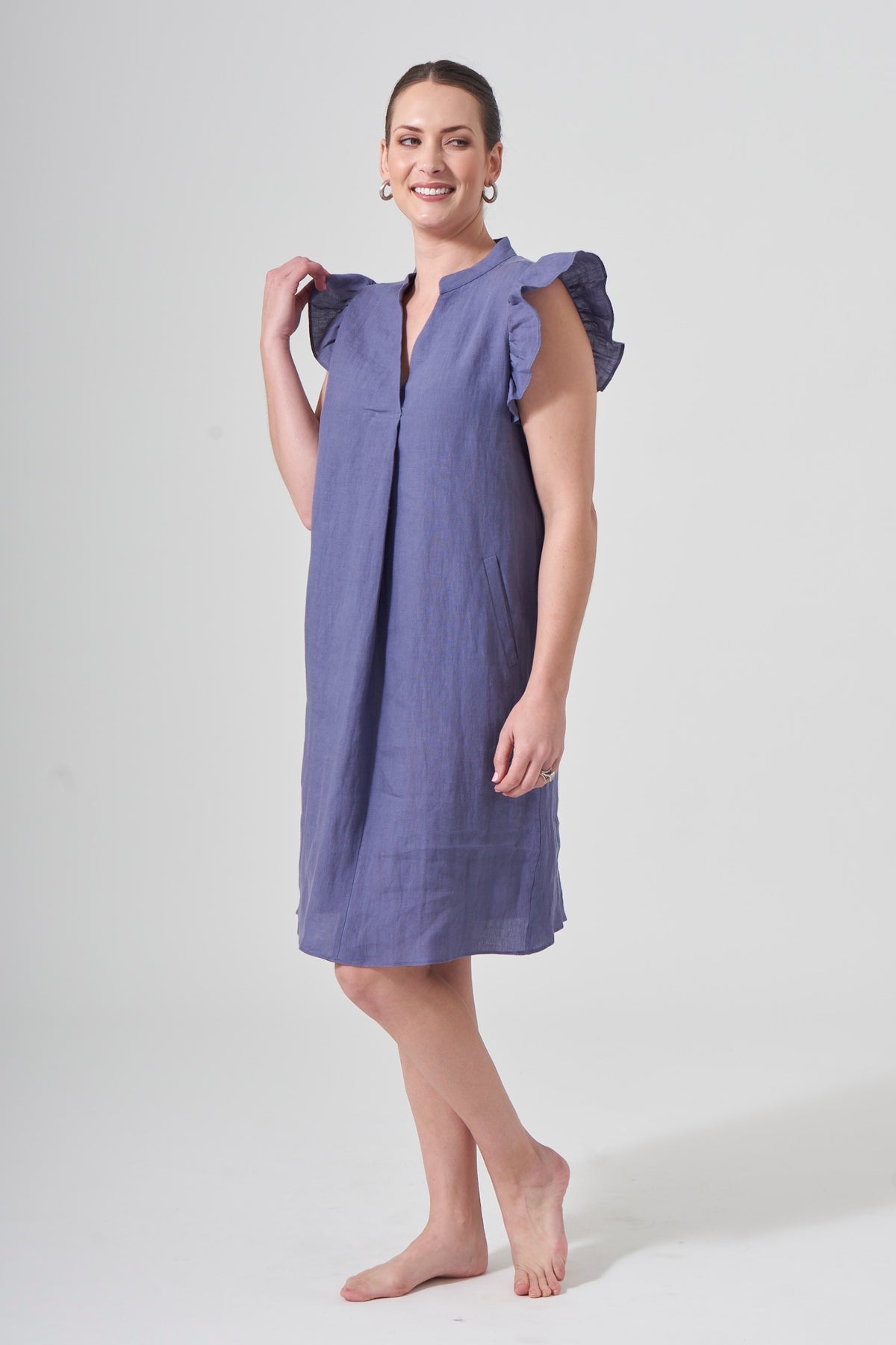 38" Ruffle Cap Sleeve V Dress