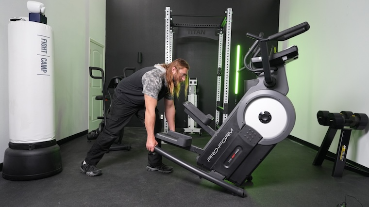 Our tester moving the ProForm Pro HIIT H14 into position.