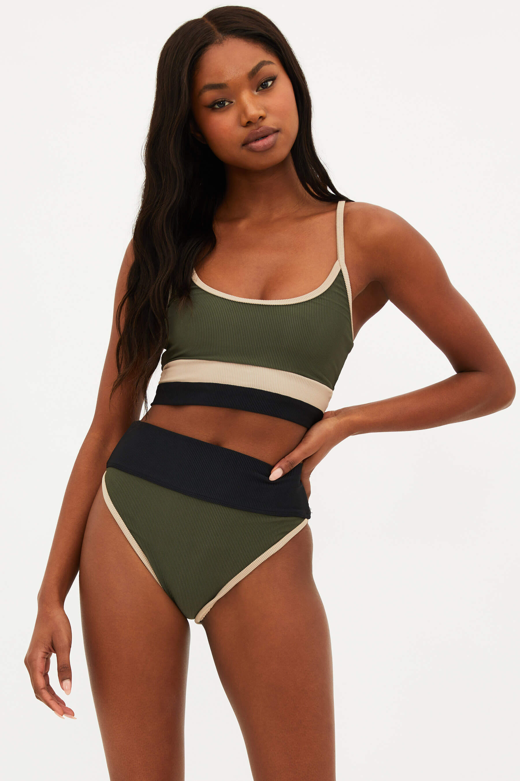 Eva Top Military Olive Colorblock