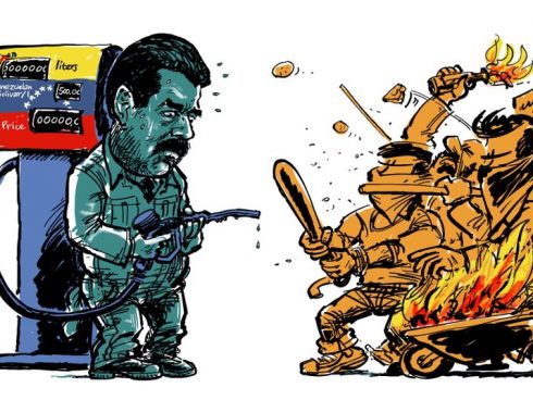 Weak spot Maduro. Caricatura de Maarten Wolterink. Tomada de: Cartoon Movement (https://www.cartoonmovement.com/cartoon/39083)