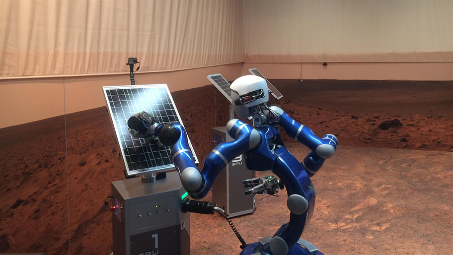 The robot, Justin, which NASA Astronaut Scott Tingle controlled from the International Space Station.