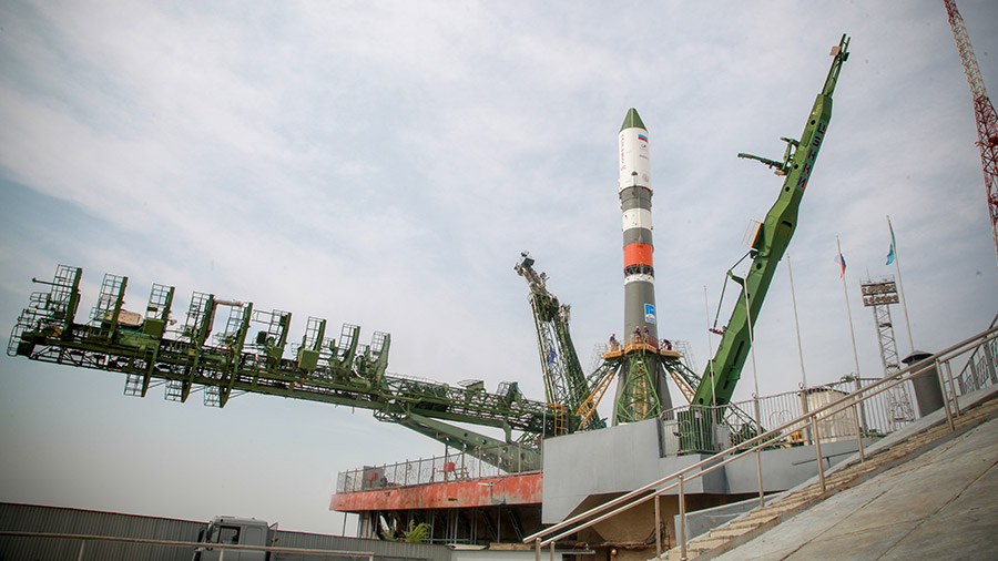 Russia's Progress 73 cargo craft stands at its launch pad