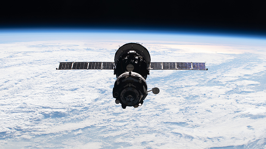 The Soyuz MS-18 crew ship is pictured relocating from the Rassvet module to the Nauka multipurpose laboratory module on Sept. 28, 2021.