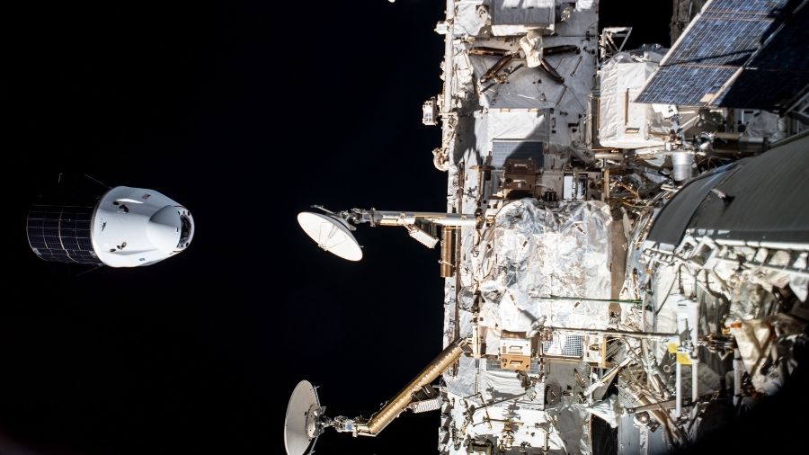 A SpaceX Cargo Dragon resupply ship departs the space station during a previous mission in July 2021.