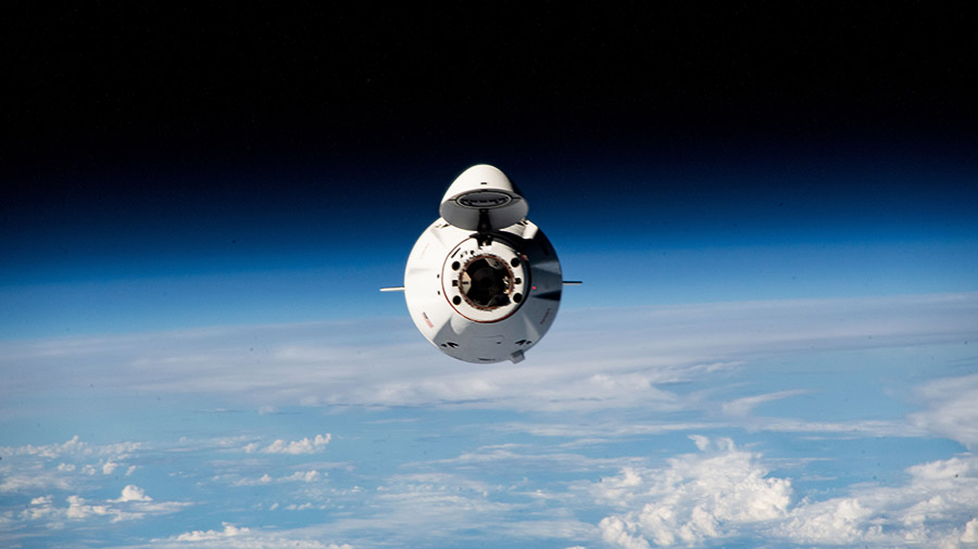 The SpaceX Dragon resupply ship approaches the station above the Indian Ocean near Madagascar on March 16, 2023.