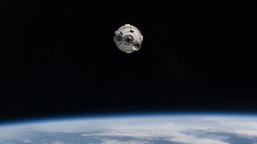 The Starliner spacecraft on NASA's Boeing Crew Flight Test approaches the International Space Station while orbiting 263 miles above Quebec, Canada, on June 6.