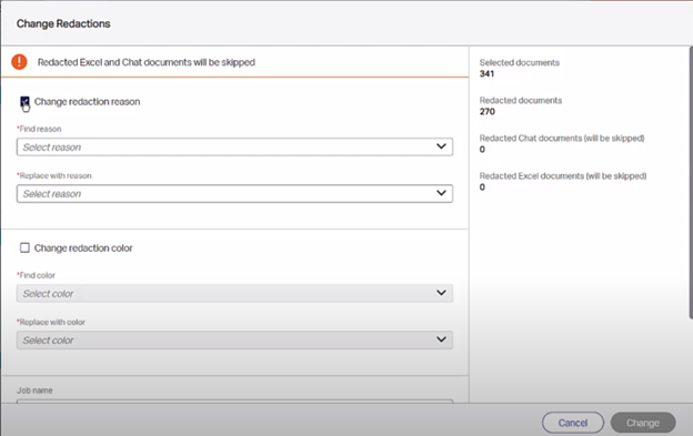 Computer image showing available options for selecting redaction records.