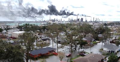 Flooded homes and flaring