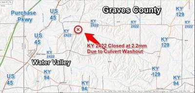 Culvert damages close section of KY 2242 in Graves County
