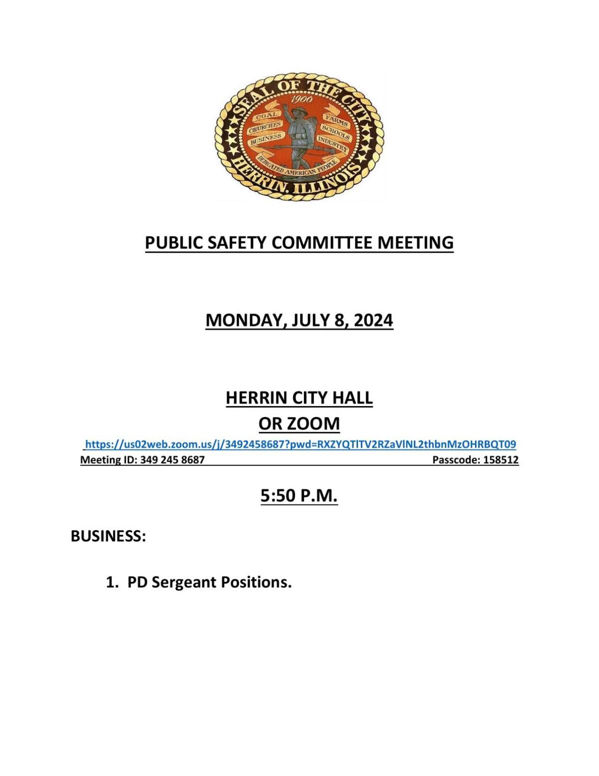 herrin public safety committee meeting agenda