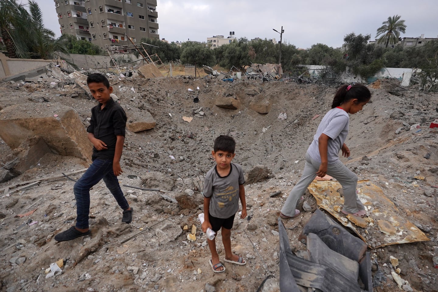 Palestinians inspected the damage after an Israeli strike in Nuseirat, in the central Gaza Strip, on June 3.