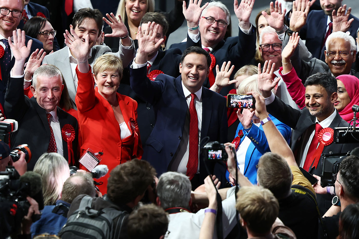 Scottish Labour Leader Anas Sarwar poses with Maureen Burke after declaration results at Emirates Arena - 5 July 2024 