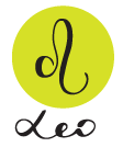 Leo sign in text under the Leo glyph in black on a green circle