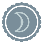 A Crescent Moon in light blue font on a darker blue background badge