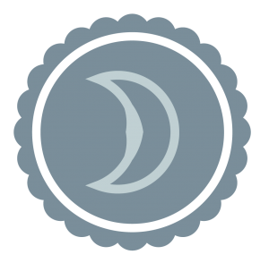 A Crescent Moon in light blue font on a darker blue background badge