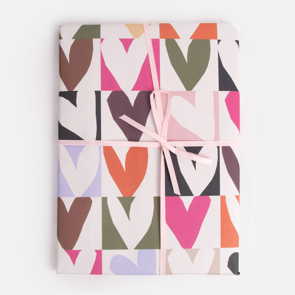 colourblock hearts flat wrap wrapping paper