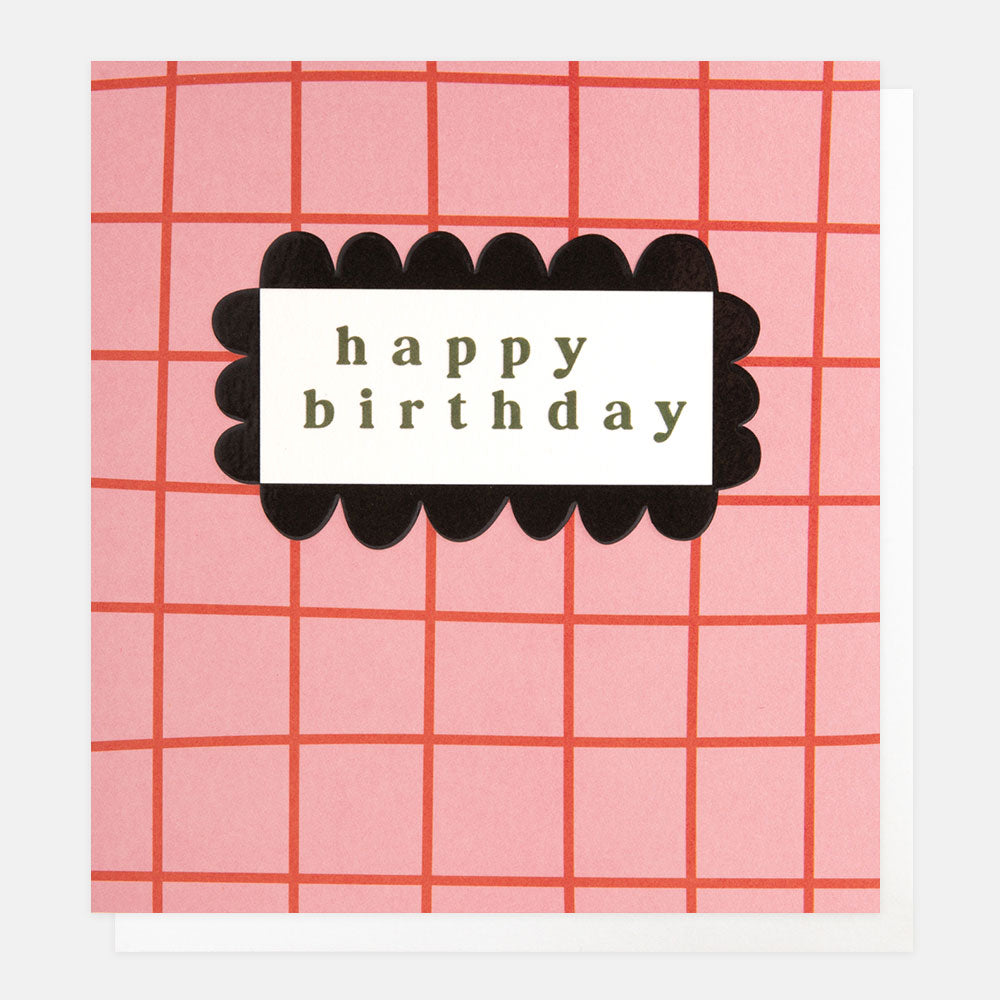 pink & orange grid checked happy birthday card