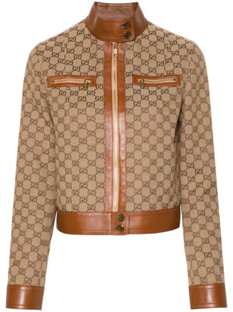 Gucci GG-canvas leather-trim jacket