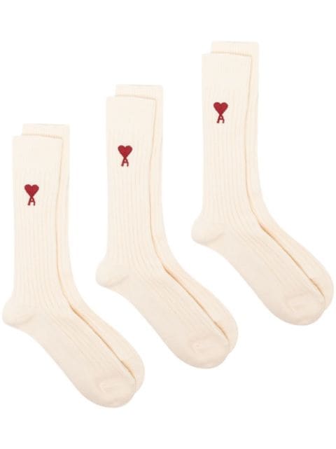 AMI Paris Ami de Coeur intarsia-knit socks (pack of three)