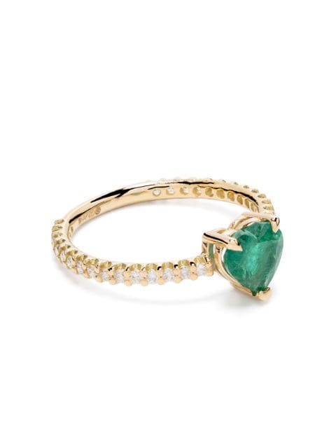 SHAY 18kt yellow gold Zambian emerald and diamond pinky ring