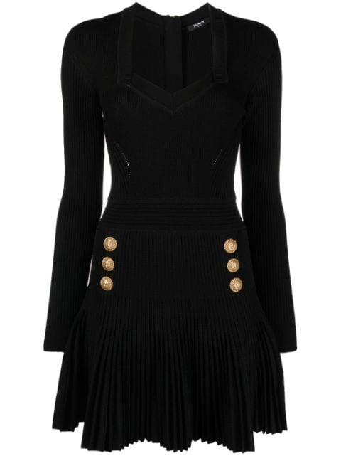 Balmain flared ribbed-knit dress