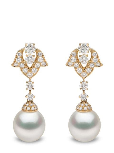 Yoko London 18kt yellow gold diamond pearl drop earrings