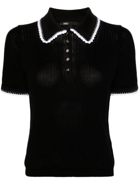 Maje crochet-trim knitted polo top