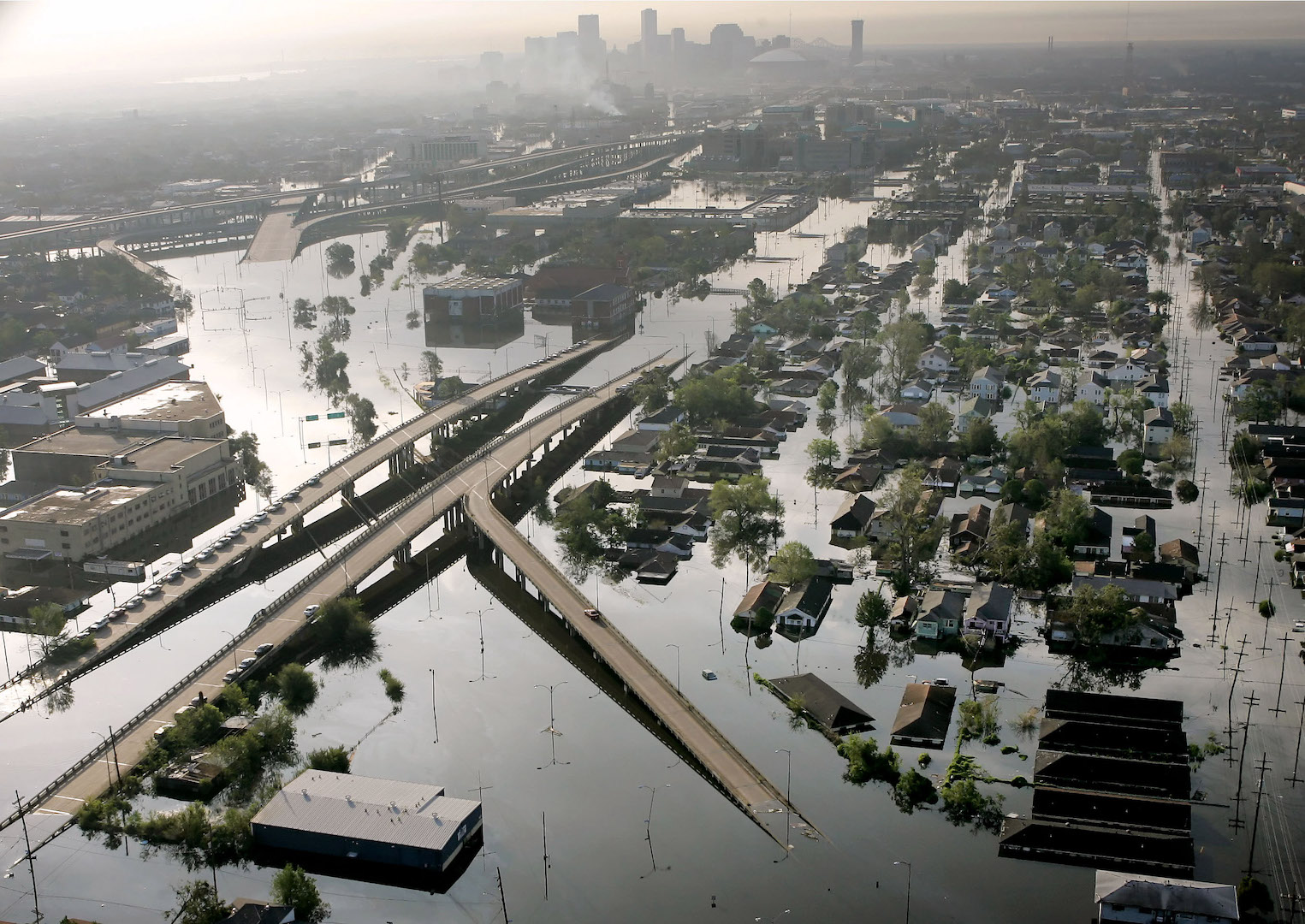 Floodwaters from Hurricane Katrina fill the streets near downtown New Orleans, La., on Aug. 30, 2005.