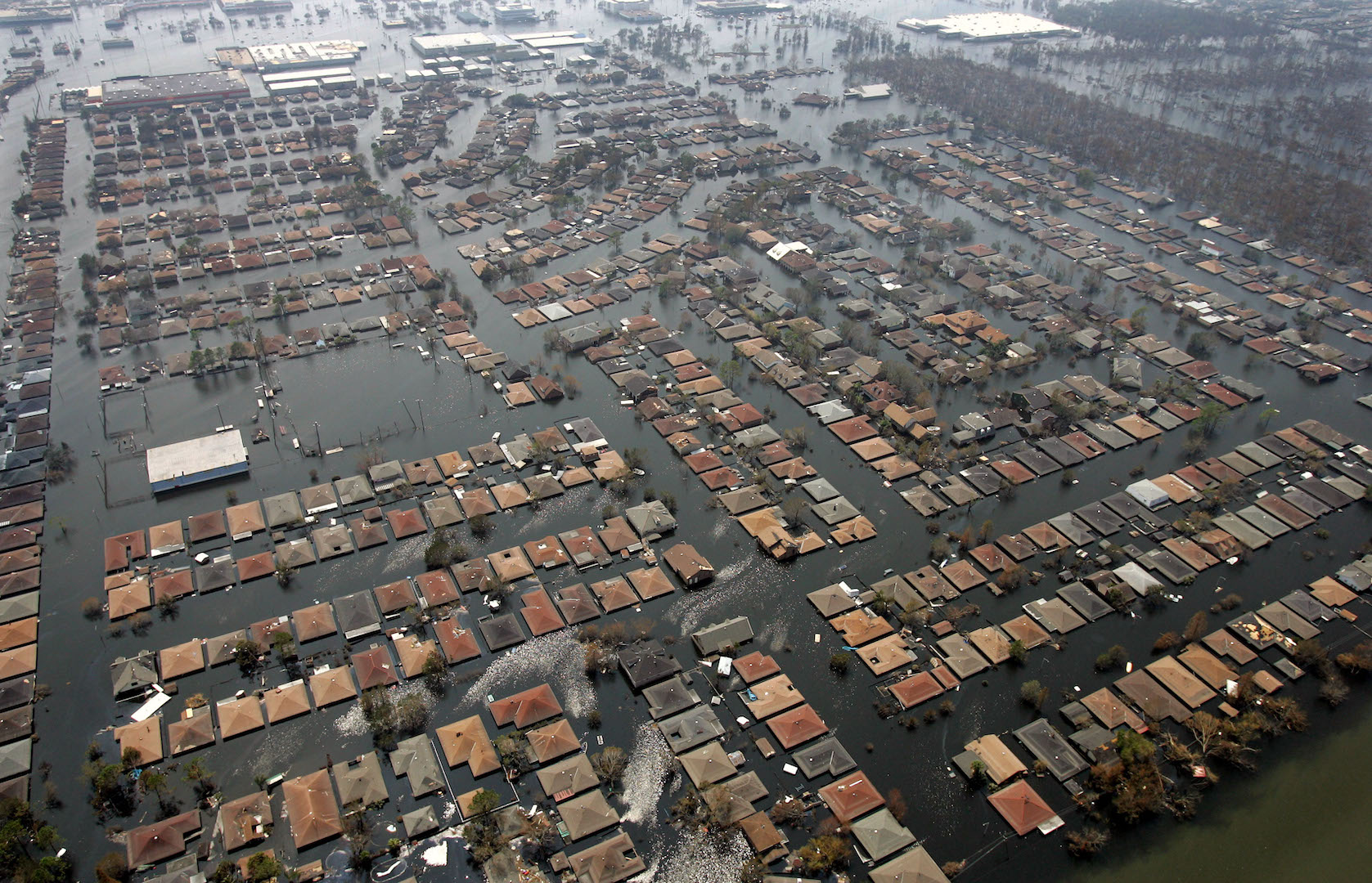 Homes remain flooded to the roof by flood waters from Hurricane Katrina Monday, Sept. 5, 2005 in St. Bernard Parish near New Orleans.