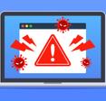 Web browser window with virus detection alert on laptop screen, concept of malware, ransomware, hacking, or cybercrime.