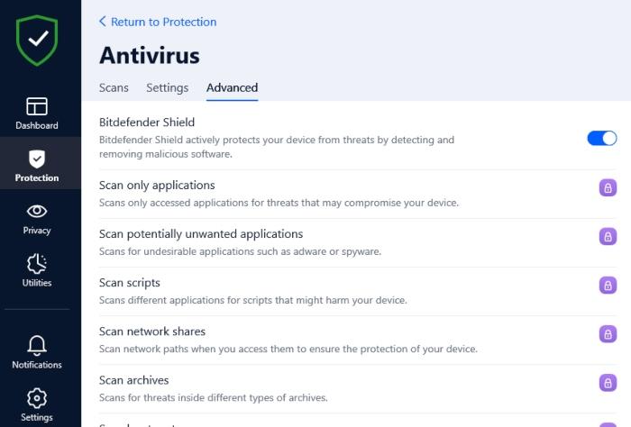 Screenshot of Bitdefender interface