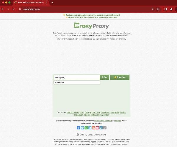 A screenshot of CroxyProxy free web proxy home page