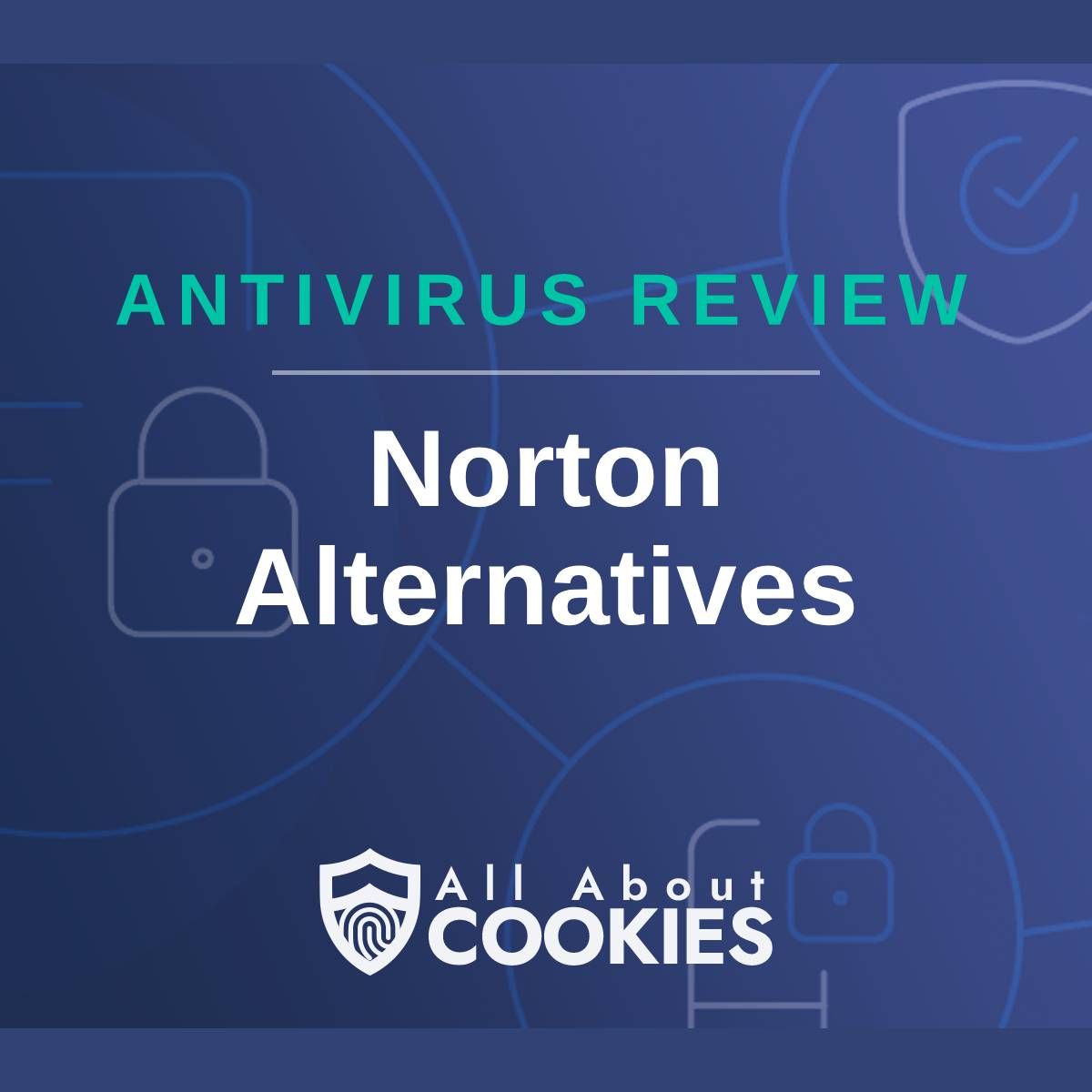 A blue background with images of locks and shields and the text &quot;Norton Alternatives&quot;