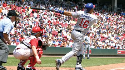 Aramis Ramirez no.16 of the Chicago Cubs watches the ball leave the ballpark against the Cincinnati Reds. Major League Baseball (MLB).