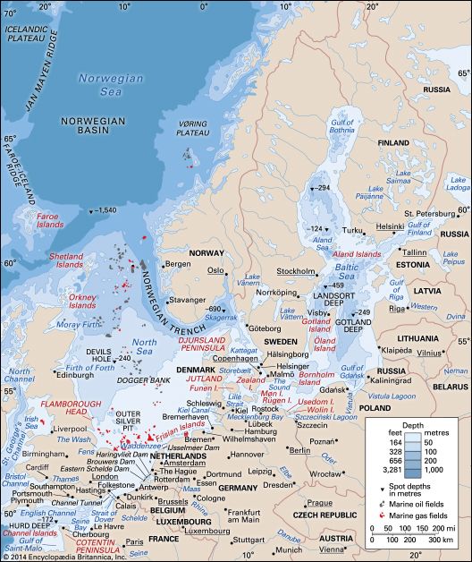 Baltic and North seas and the English Channel