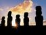 Panoramic view at sunrise of moai, Ahu Tongariki, Easter Island (Rapa Nui), Chile