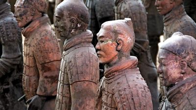 Terracotta Army aka Terracotta Warriors and Horses. Terra-cotta sculptures in the tomb of the first Qin emperor Shihuangdi, near Xi'an, Shaanxi province, China. Chi'n Shih Huang Ti