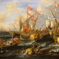 The Battle of Actium, 2 September 31 BC, oil on canvas by Lorenzo A. Castro, 1672.