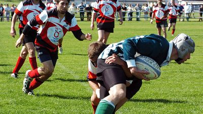 Rugby players on team, France.