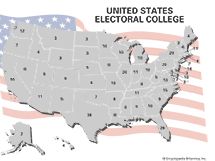 United States electoral college map showing number of electoral votes by state.